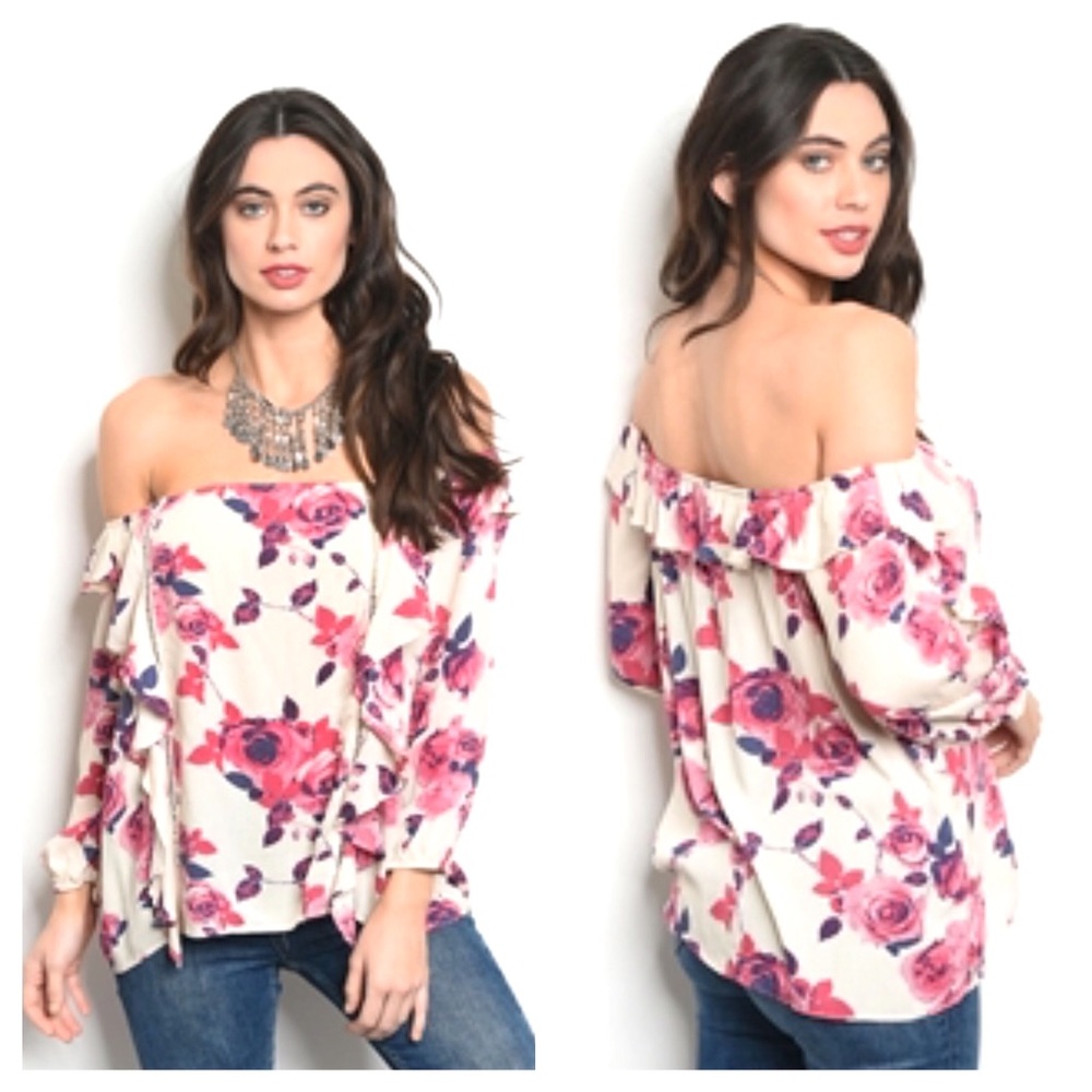 HP🌸OFF THE SHOULDER TOP WITH RUFFLE DETAIL - Picture 3 of 8